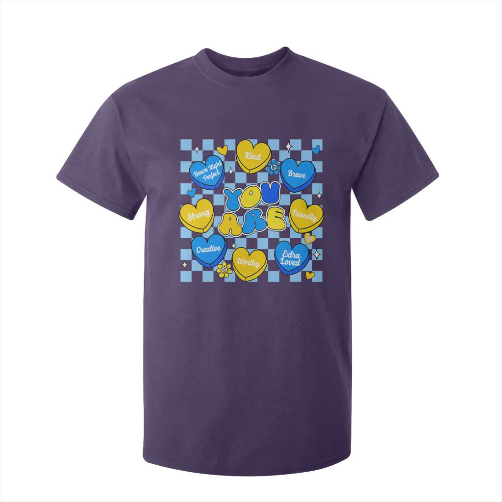 World Down Syndrome Day T Shirt For Kid Blue Yellow Ribbon Retro Heart Love TS10 Purple Print Your Wear