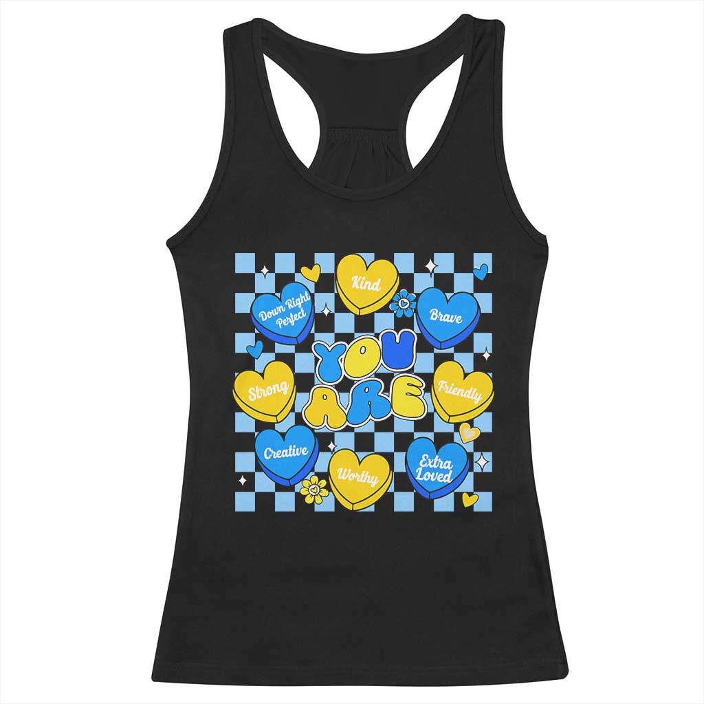 World Down Syndrome Day Racerback Tank Top Blue Yellow Ribbon Retro Heart Love TS10 Black Print Your Wear