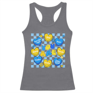 World Down Syndrome Day Racerback Tank Top Blue Yellow Ribbon Retro Heart Love TS10 Charcoal Print Your Wear
