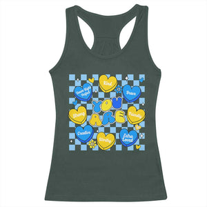 World Down Syndrome Day Racerback Tank Top Blue Yellow Ribbon Retro Heart Love TS10 Dark Forest Green Print Your Wear