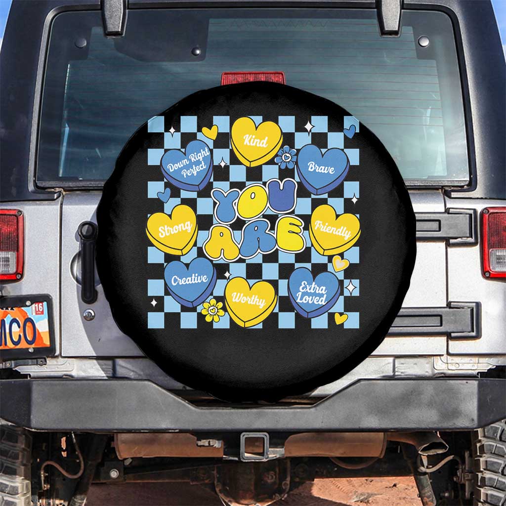 World Down Syndrome Day Spare Tire Cover Blue Yellow Ribbon Retro Heart Love TS10 No hole Black Print Your Wear