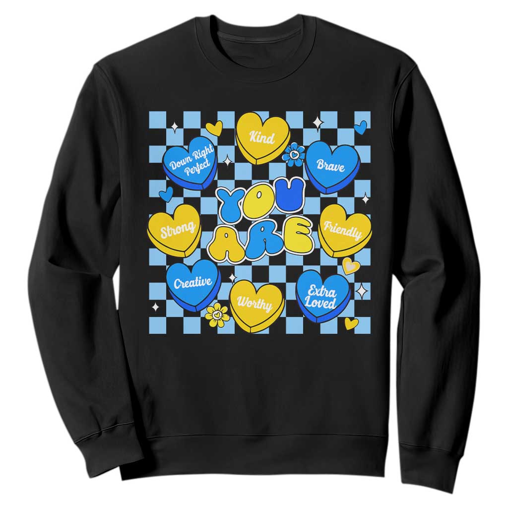 World Down Syndrome Day Sweatshirt Blue Yellow Ribbon Retro Heart Love TS10 Black Print Your Wear