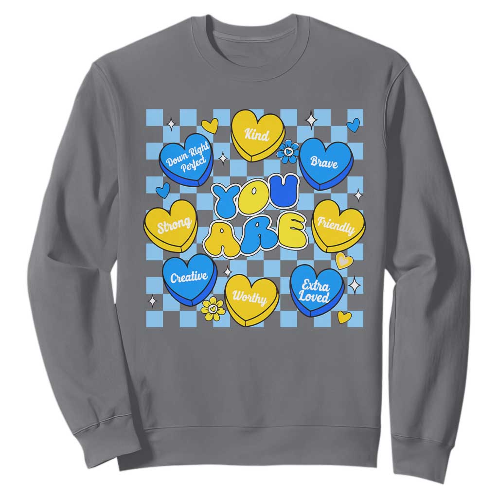 World Down Syndrome Day Sweatshirt Blue Yellow Ribbon Retro Heart Love TS10 Charcoal Print Your Wear