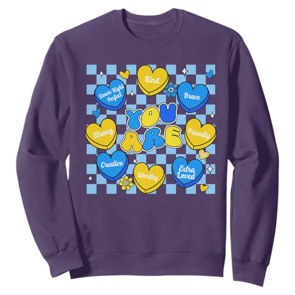 World Down Syndrome Day Sweatshirt Blue Yellow Ribbon Retro Heart Love TS10 Purple Print Your Wear