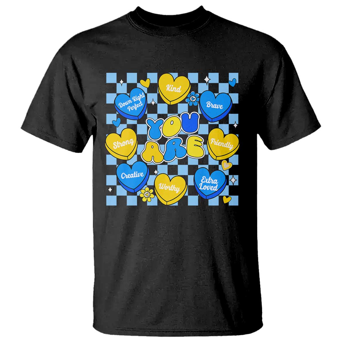 World Down Syndrome Day T Shirt Blue Yellow Ribbon Retro Heart Love TS10 Black Print Your Wear