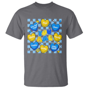 World Down Syndrome Day T Shirt Blue Yellow Ribbon Retro Heart Love TS10 Charcoal Print Your Wear