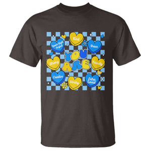 World Down Syndrome Day T Shirt Blue Yellow Ribbon Retro Heart Love TS10 Dark Chocolate Print Your Wear