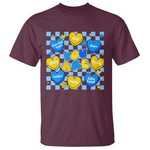 World Down Syndrome Day T Shirt Blue Yellow Ribbon Retro Heart Love TS10 Maroon Print Your Wear