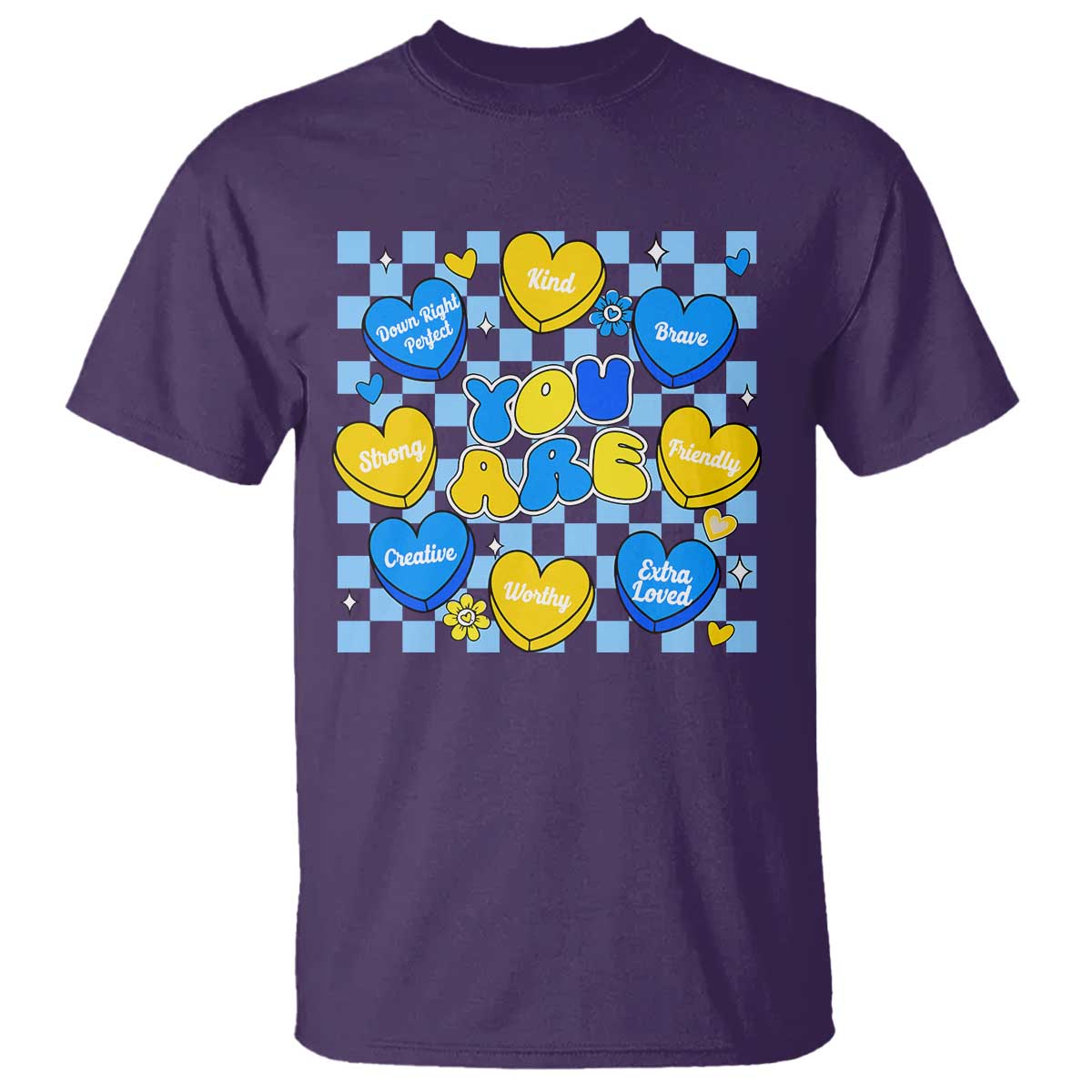 World Down Syndrome Day T Shirt Blue Yellow Ribbon Retro Heart Love TS10 Purple Print Your Wear