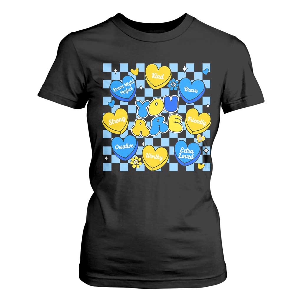 World Down Syndrome Day T Shirt For Women Blue Yellow Ribbon Retro Heart Love TS10 Black Print Your Wear