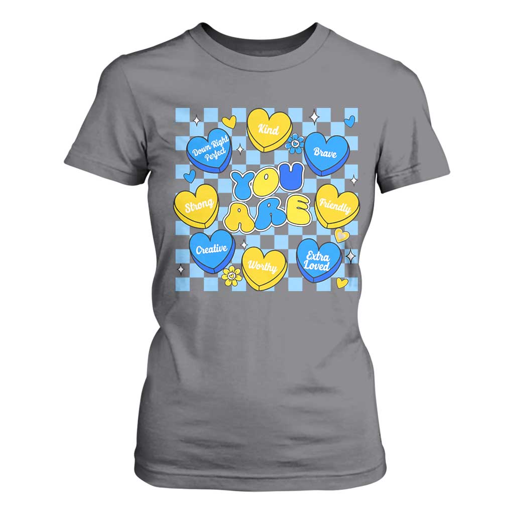 World Down Syndrome Day T Shirt For Women Blue Yellow Ribbon Retro Heart Love TS10 Charcoal Print Your Wear