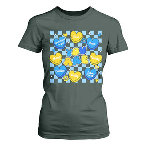 World Down Syndrome Day T Shirt For Women Blue Yellow Ribbon Retro Heart Love TS10 Dark Forest Green Print Your Wear