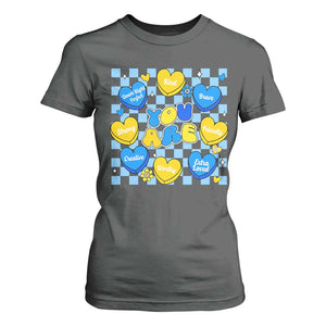 World Down Syndrome Day T Shirt For Women Blue Yellow Ribbon Retro Heart Love TS10 Dark Heather Print Your Wear