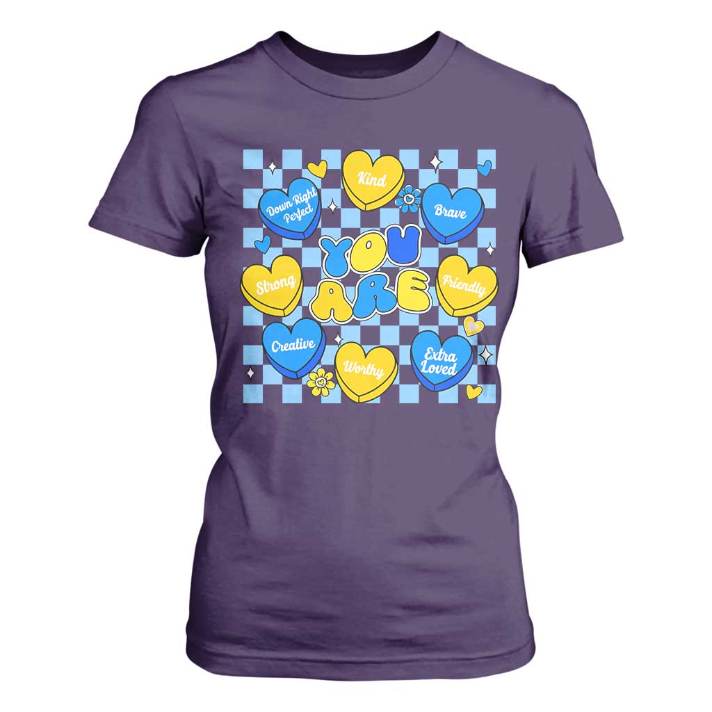World Down Syndrome Day T Shirt For Women Blue Yellow Ribbon Retro Heart Love TS10 Purple Print Your Wear