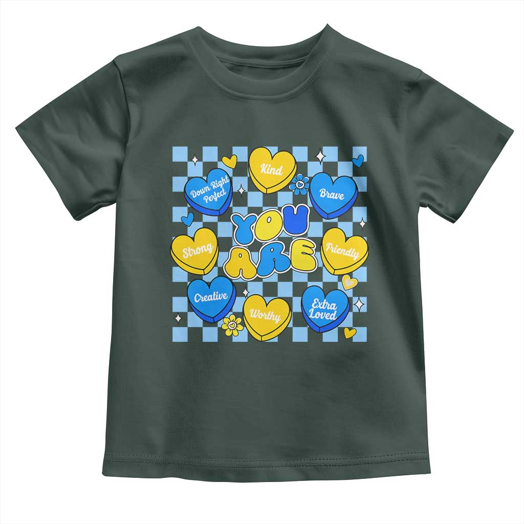 World Down Syndrome Day Toddler T Shirt Blue Yellow Ribbon Retro Heart Love TS10 Dark Forest Green Print Your Wear