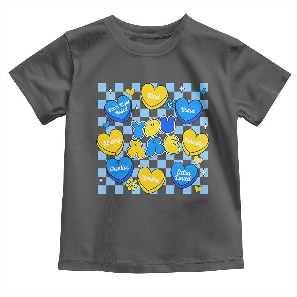 World Down Syndrome Day Toddler T Shirt Blue Yellow Ribbon Retro Heart Love TS10 Dark Heather Print Your Wear