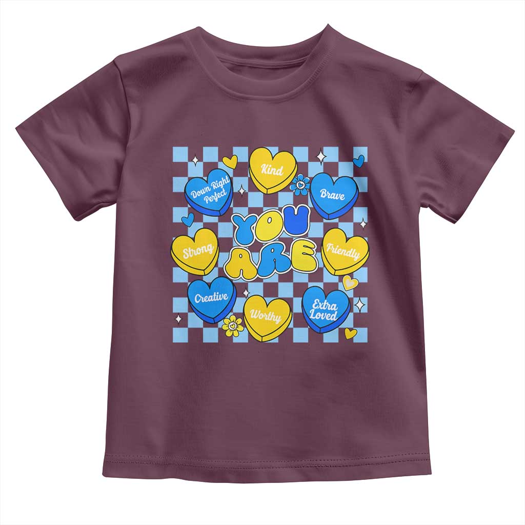 World Down Syndrome Day Toddler T Shirt Blue Yellow Ribbon Retro Heart Love TS10 Maroon Print Your Wear