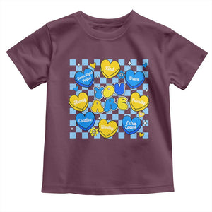 World Down Syndrome Day Toddler T Shirt Blue Yellow Ribbon Retro Heart Love TS10 Maroon Print Your Wear