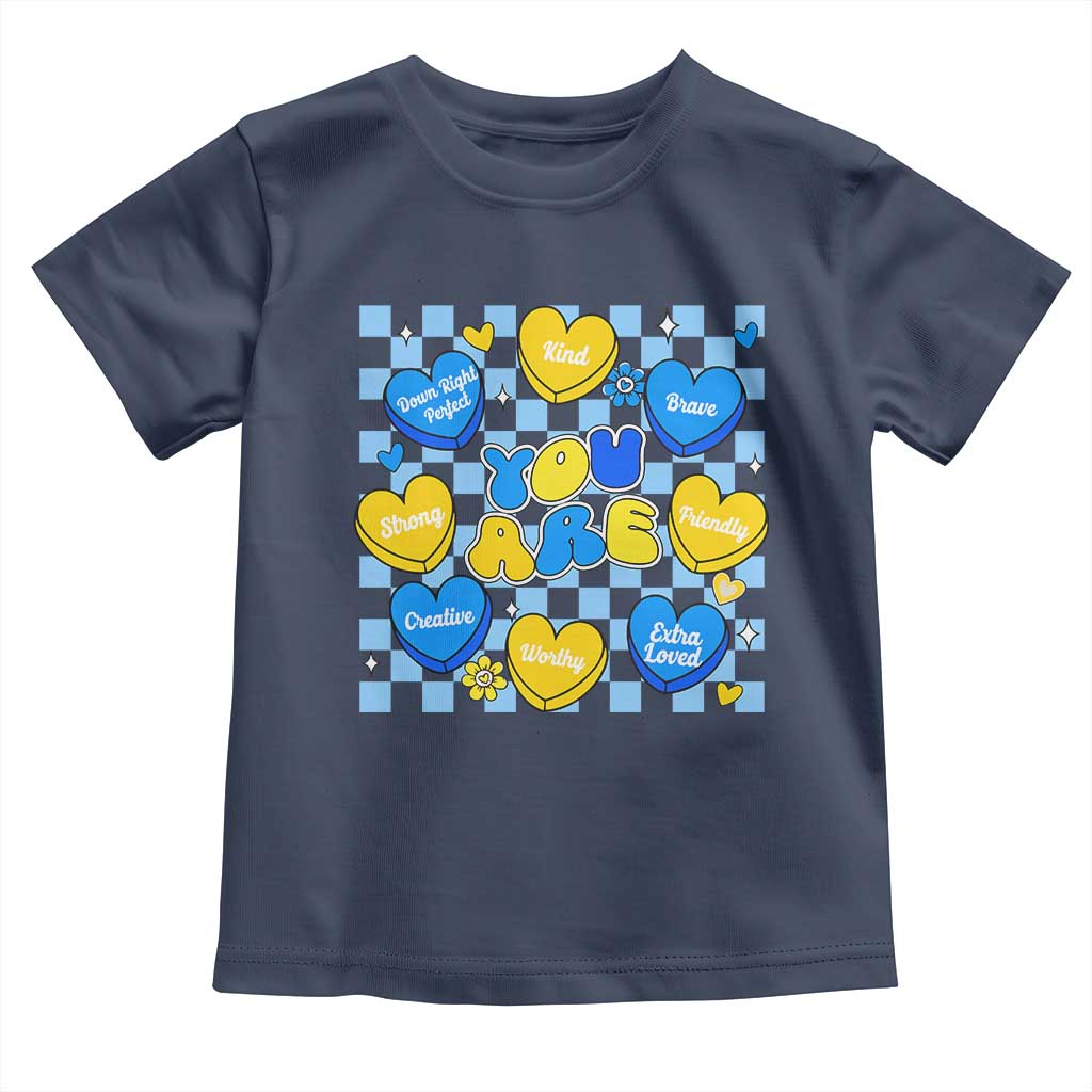 World Down Syndrome Day Toddler T Shirt Blue Yellow Ribbon Retro Heart Love TS10 Navy Print Your Wear