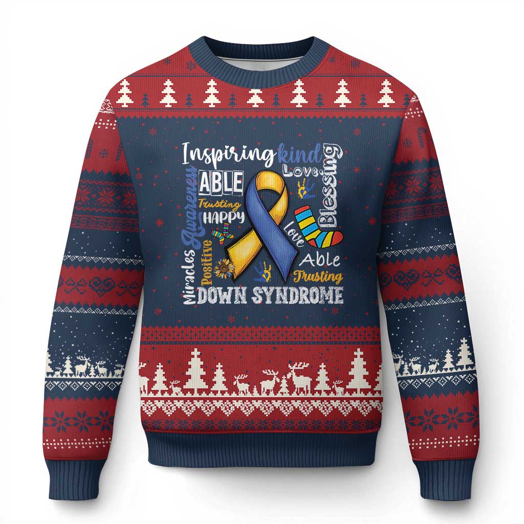 Down Syndrome Awareness Ugly Christmas Sweater Rock Your Socks Different Not Less TS10 Navy Red Print Your Wear