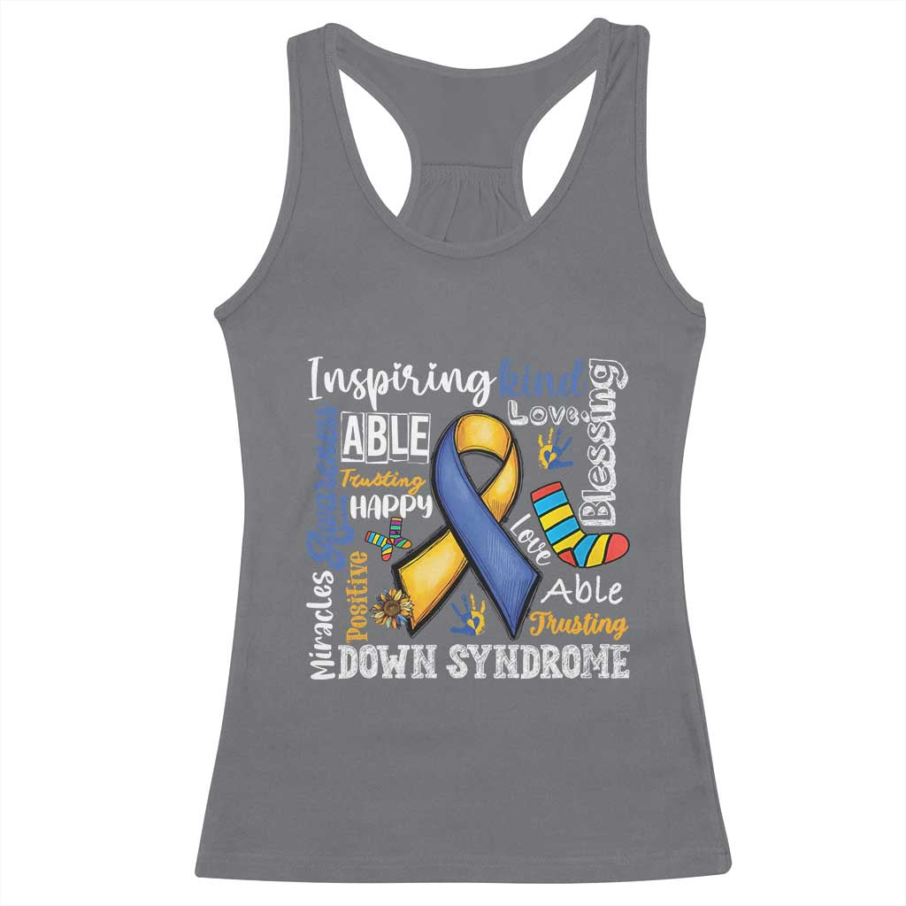 Down Syndrome Awareness Racerback Tank Top Rock Your Socks Different Not Less TS10 Charcoal Print Your Wear