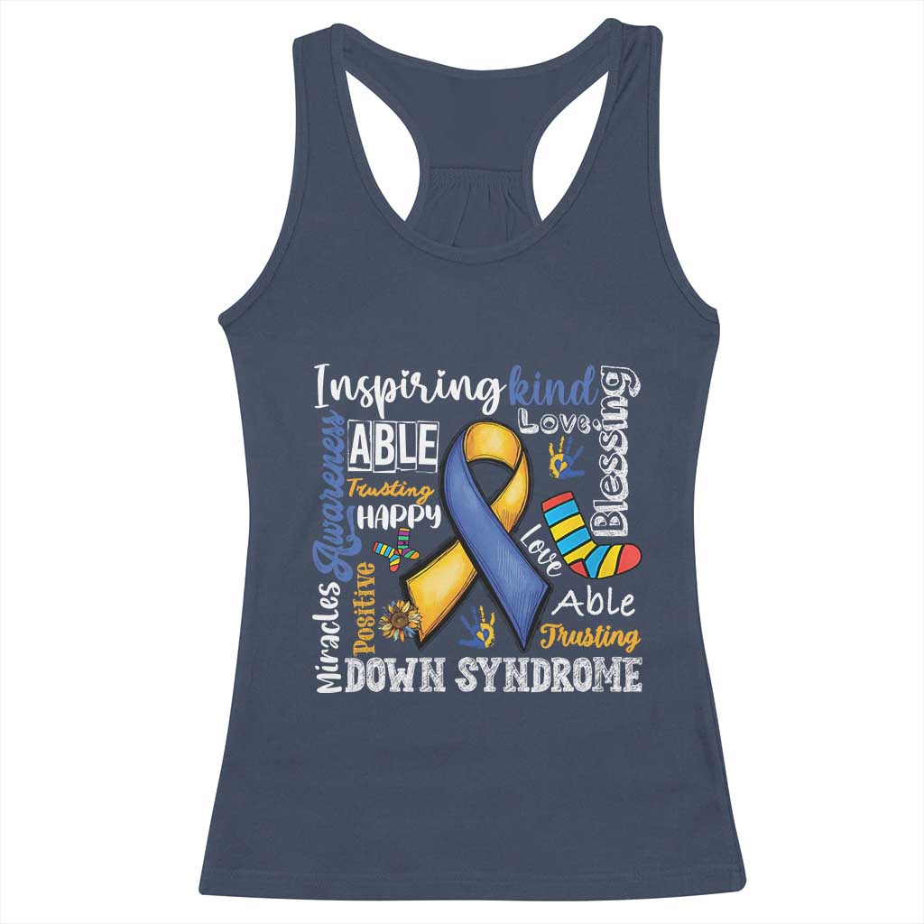 Down Syndrome Awareness Racerback Tank Top Rock Your Socks Different Not Less TS10 Navy Print Your Wear