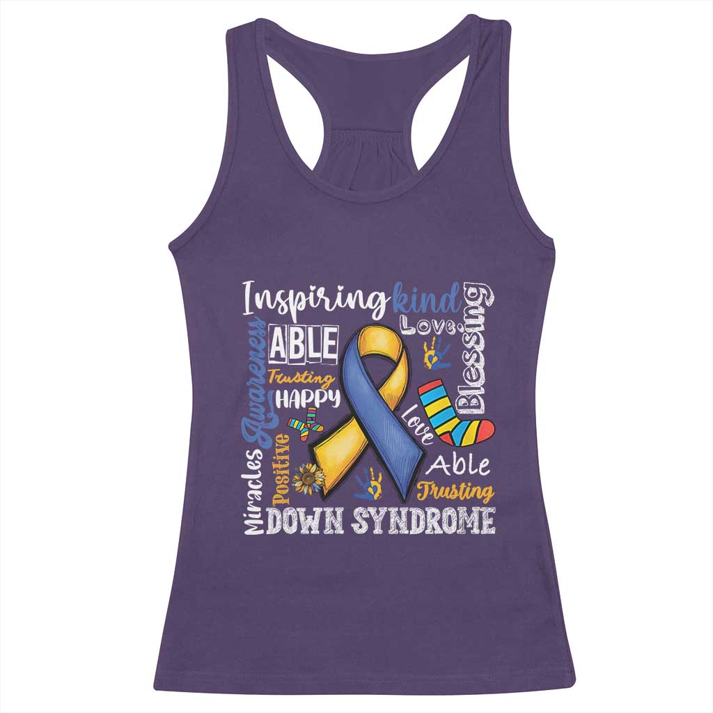 Down Syndrome Awareness Racerback Tank Top Rock Your Socks Different Not Less TS10 Purple Print Your Wear
