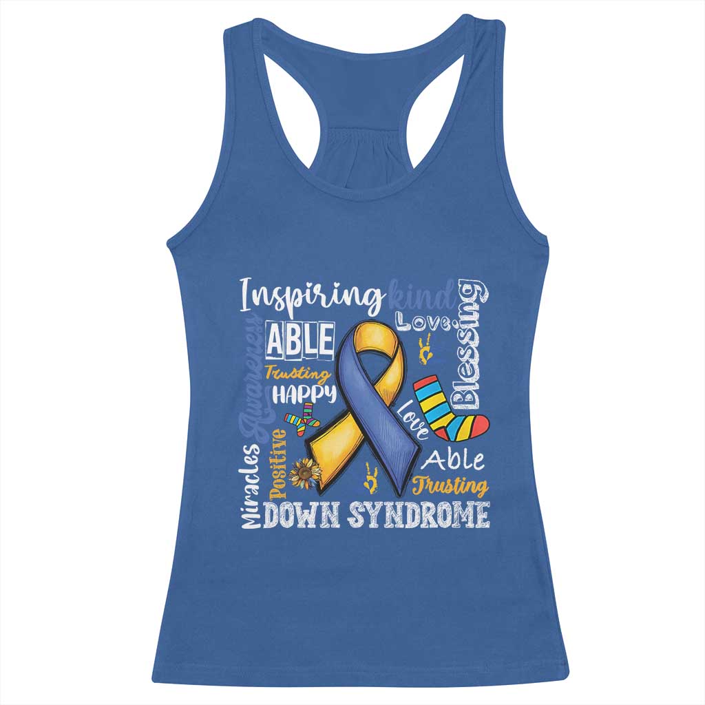 Down Syndrome Awareness Racerback Tank Top Rock Your Socks Different Not Less TS10 Royal Blue Print Your Wear