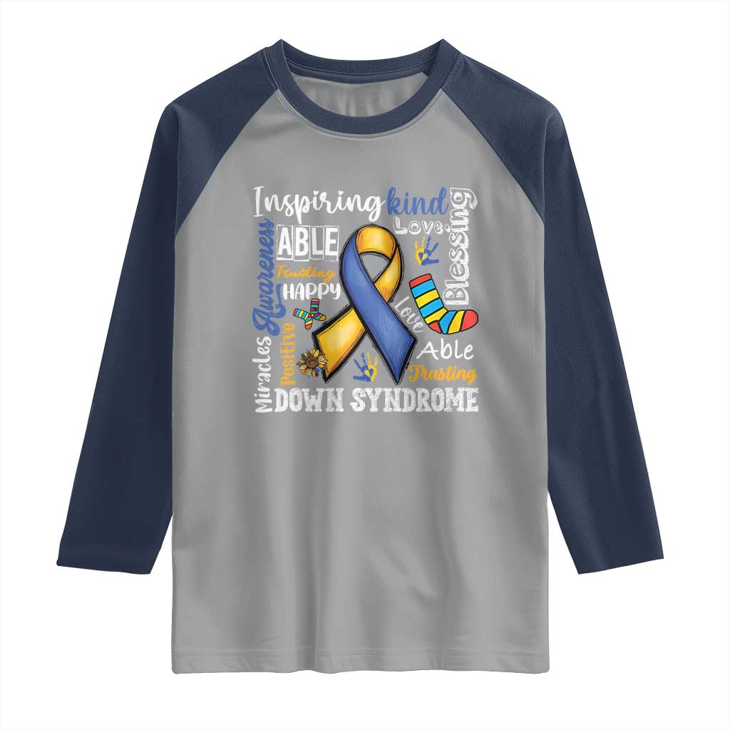 Down Syndrome Awareness Raglan Shirt Rock Your Socks Different Not Less TS10 Sport Gray Navy Print Your Wear