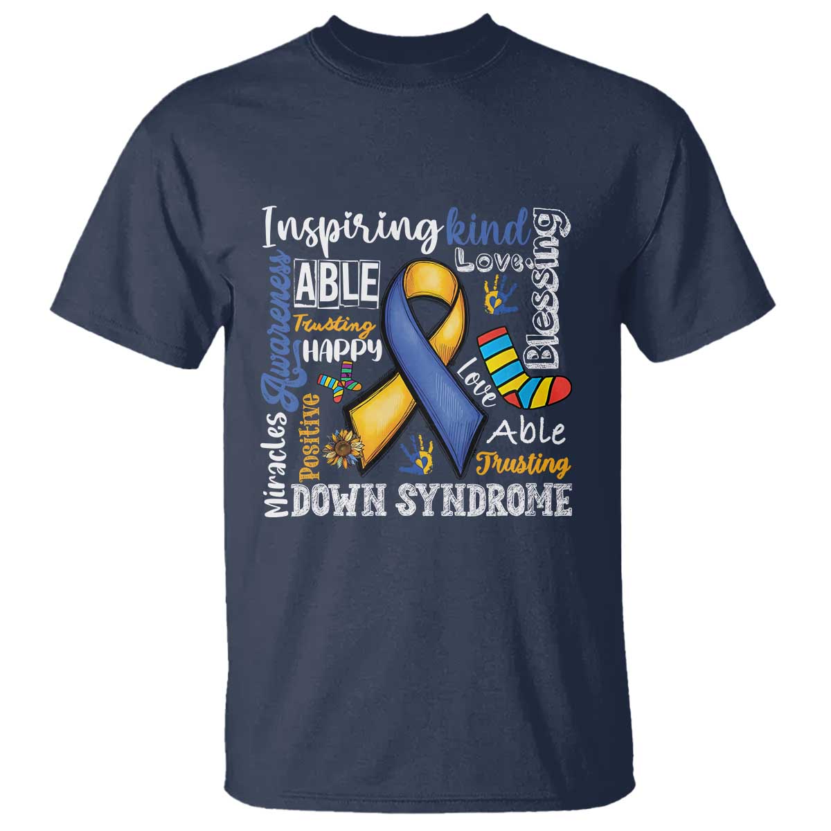 Down Syndrome Awareness T Shirt Rock Your Socks Different Not Less TS10 Navy Print Your Wear