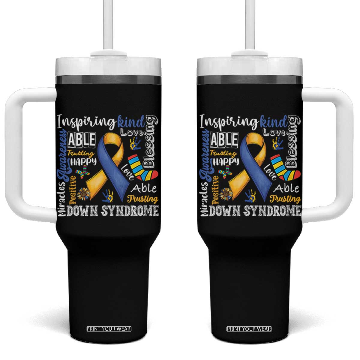 Down Syndrome Awareness Tumbler With Handle Rock Your Socks Different Not Less TS10 One Size: 40 oz Black Print Your Wear