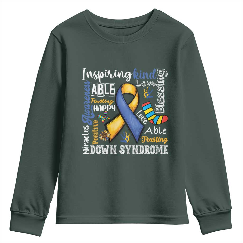Down Syndrome Awareness Youth Sweatshirt Rock Your Socks Different Not Less TS10 Dark Forest Green Print Your Wear
