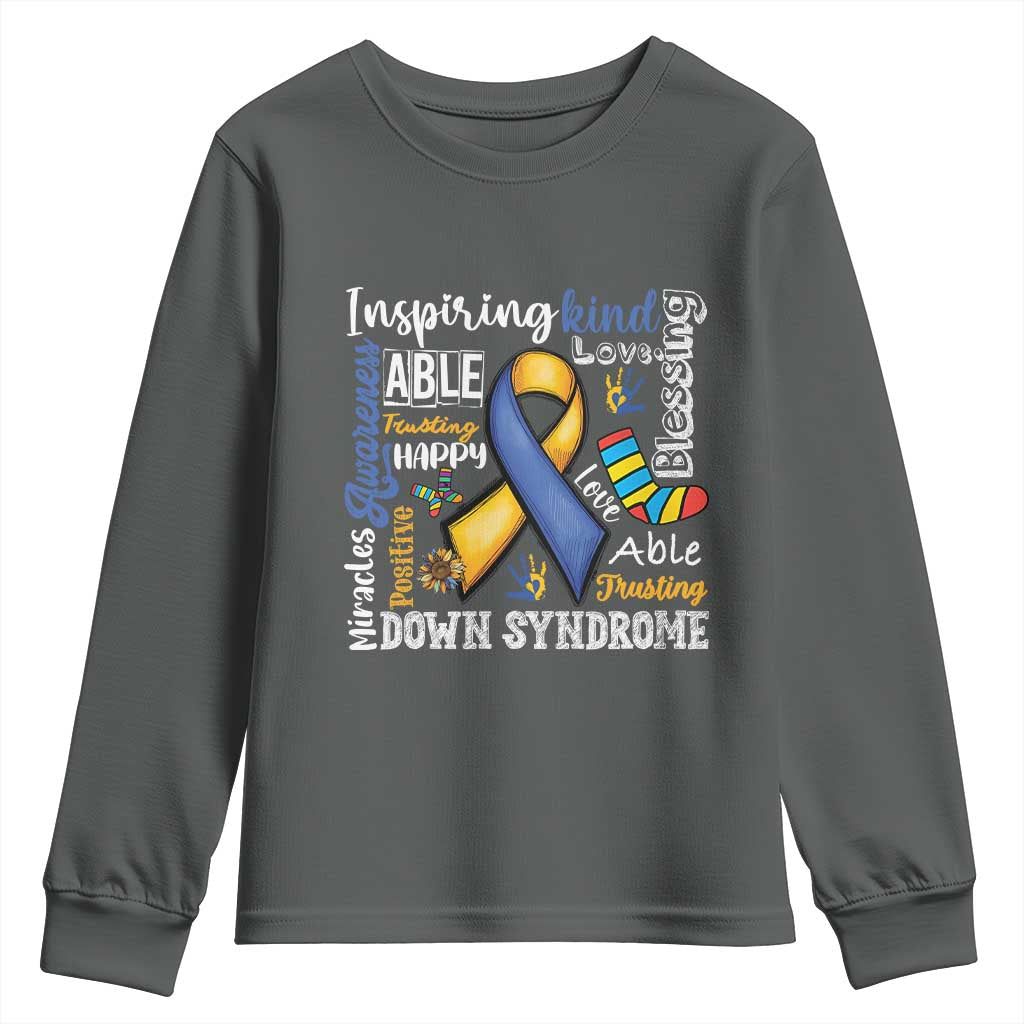 Down Syndrome Awareness Youth Sweatshirt Rock Your Socks Different Not Less TS10 Dark Heather Print Your Wear
