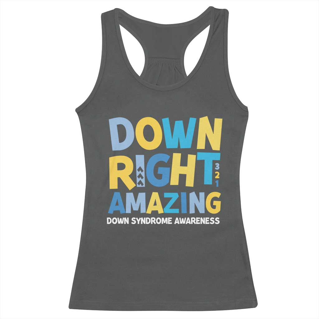 World Down Syndrome Day Racerback Tank Top 321 Awareness Support Down Right Amazing Three Arrows TS10 Dark Heather Print Your Wear