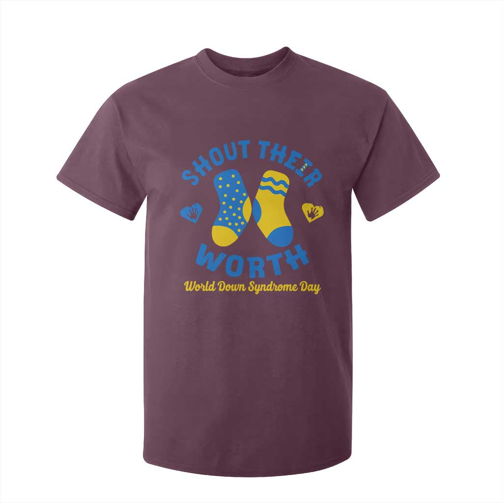 World Down Syndrome Day T Shirt For Kid 321 Awareness Support Shout Their Worth TS10 Maroon Print Your Wear