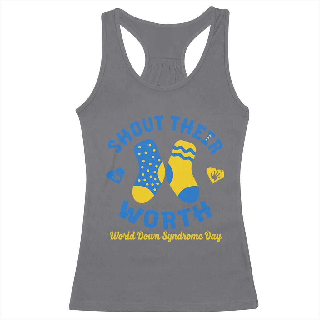 World Down Syndrome Day Racerback Tank Top 321 Awareness Support Shout Their Worth TS10 Charcoal Print Your Wear