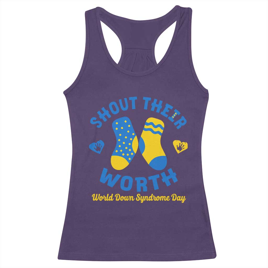 World Down Syndrome Day Racerback Tank Top 321 Awareness Support Shout Their Worth TS10 Purple Print Your Wear