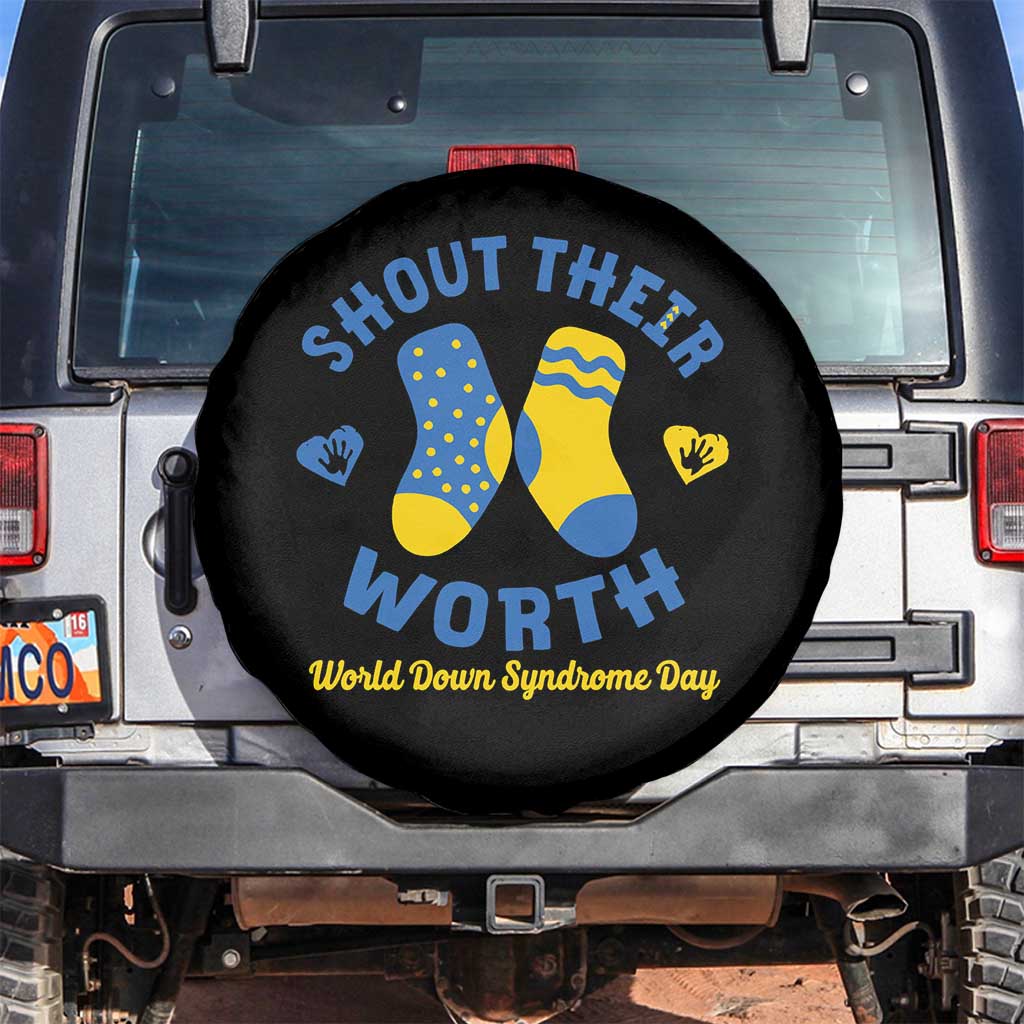 World Down Syndrome Day Spare Tire Cover 321 Awareness Support Shout Their Worth TS10 No hole Black Print Your Wear