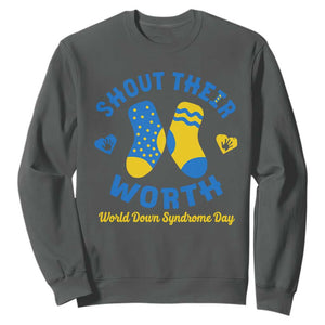 World Down Syndrome Day Sweatshirt 321 Awareness Support Shout Their Worth TS10 Dark Heather Print Your Wear