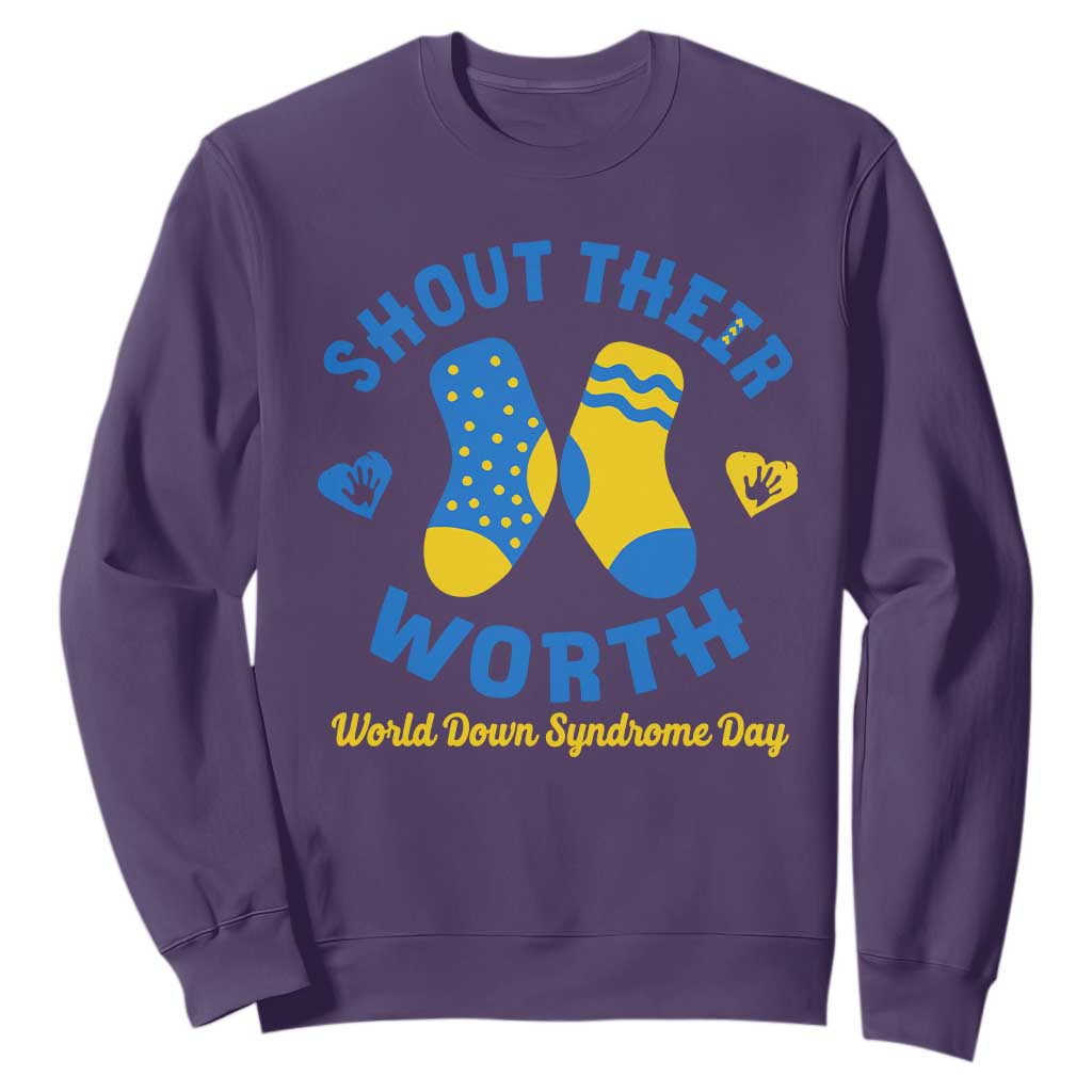 World Down Syndrome Day Sweatshirt 321 Awareness Support Shout Their Worth TS10 Purple Print Your Wear
