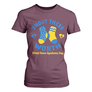 World Down Syndrome Day T Shirt For Women 321 Awareness Support Shout Their Worth TS10 Maroon Print Your Wear