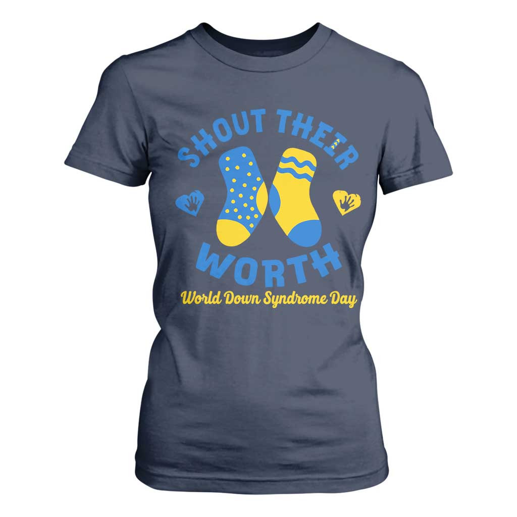 World Down Syndrome Day T Shirt For Women 321 Awareness Support Shout Their Worth TS10 Navy Print Your Wear