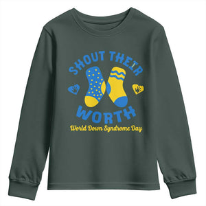 World Down Syndrome Day Youth Sweatshirt 321 Awareness Support Shout Their Worth TS10 Dark Forest Green Print Your Wear