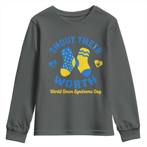 World Down Syndrome Day Youth Sweatshirt 321 Awareness Support Shout Their Worth TS10 Dark Heather Print Your Wear