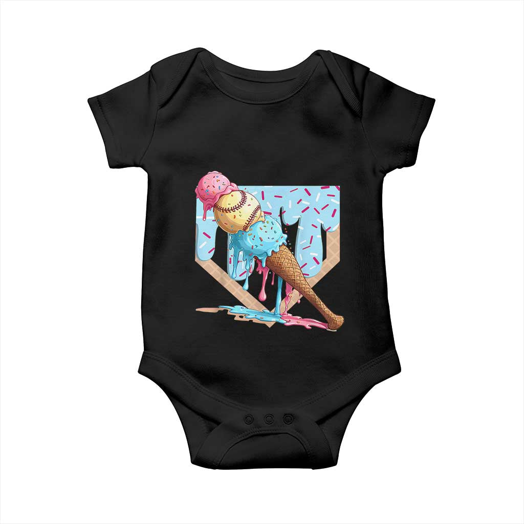 Baseball Ice Cream Dripping Baby Onesie Baseball Bat Home Plate Drip TS10 Black Print Your Wear