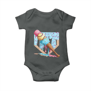 Baseball Ice Cream Dripping Baby Onesie Baseball Bat Home Plate Drip TS10 Dark Heather Print Your Wear