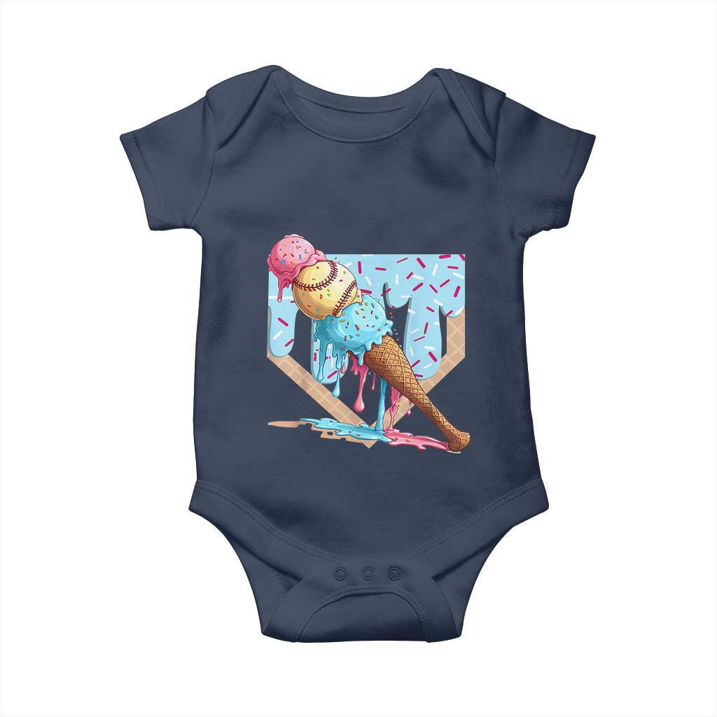 Baseball Ice Cream Dripping Baby Onesie Baseball Bat Home Plate Drip TS10 Navy Print Your Wear