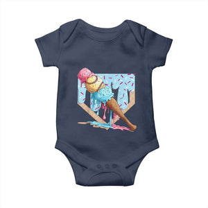 Baseball Ice Cream Dripping Baby Onesie Baseball Bat Home Plate Drip TS10 Navy Print Your Wear