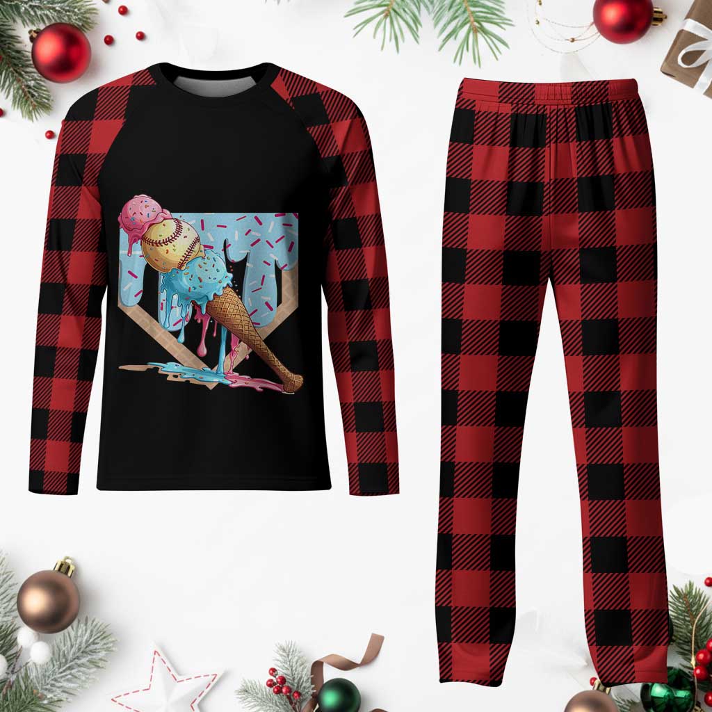 Baseball Ice Cream Dripping Plaid Pajama Set Baseball Bat Home Plate Drip TS10 Buffalo Plaid Print Your Wear