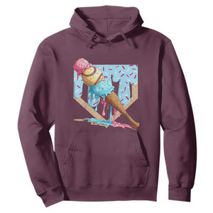 Baseball Ice Cream Dripping Hoodie Baseball Bat Home Plate Drip TS10 Maroon Print Your Wear